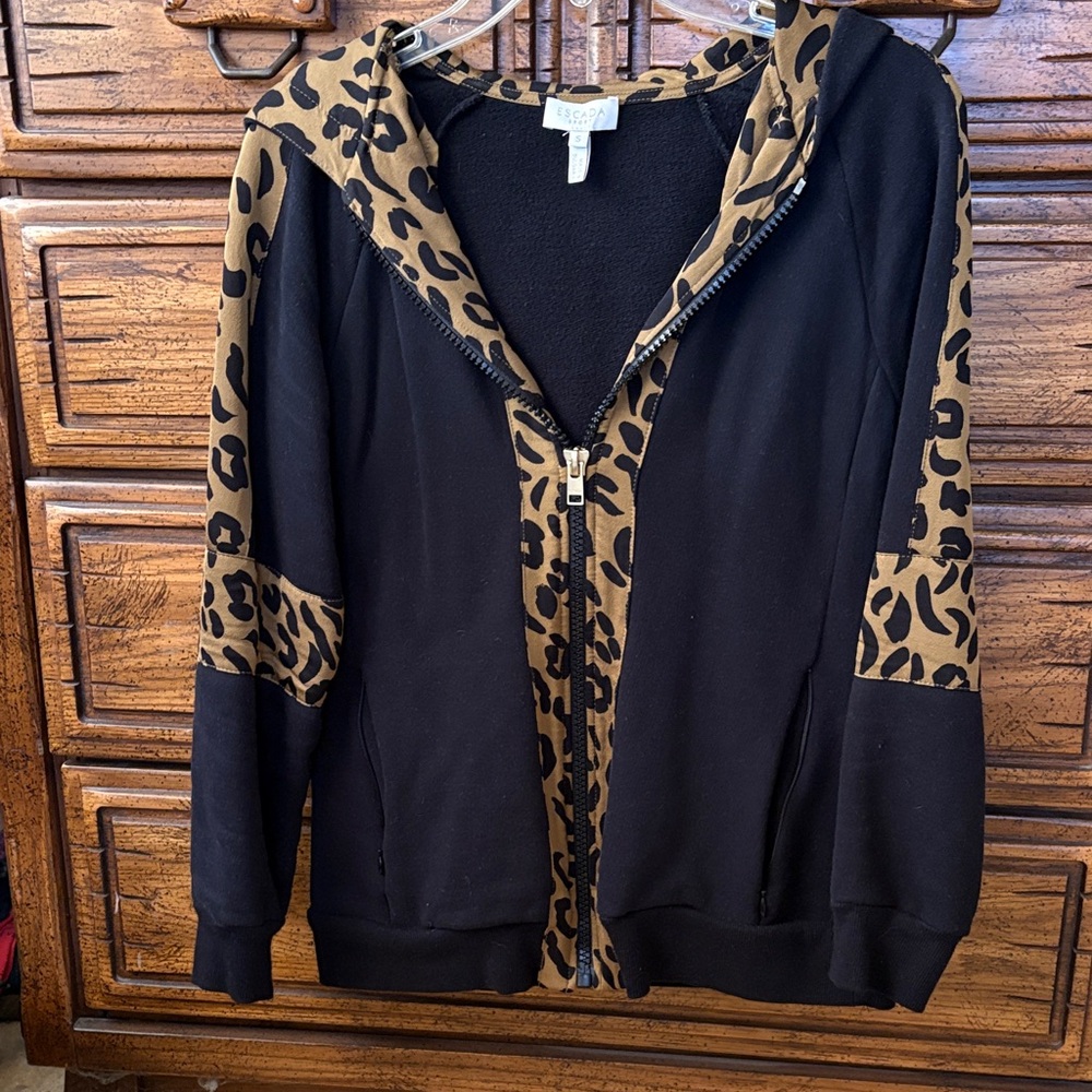 Escada Sport Leopard Print Black Hoodie